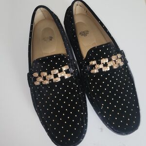 Luxurious Black and Gold Men's Slip-On Loafers